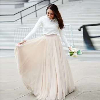 

Fashion Chiffon Long Skirts Idyllic For Bridal or Bridesmaid Customize Pleated Floor Length Skirts High Quality Female Skirt