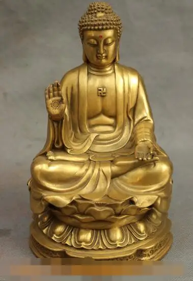 

S05858 8" Chinese Mahayana Buddhist Bronze Shakyamuni Sakyamuni Amitabha Buddha Statue
