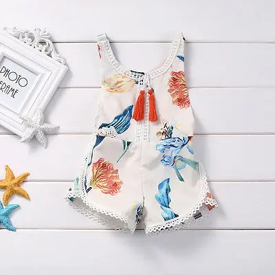 Хлопок для новорожденных для маленьких девочек без рукавов Кружево комбинезон Лили печати Комбинезоны пляжный костюм наряды