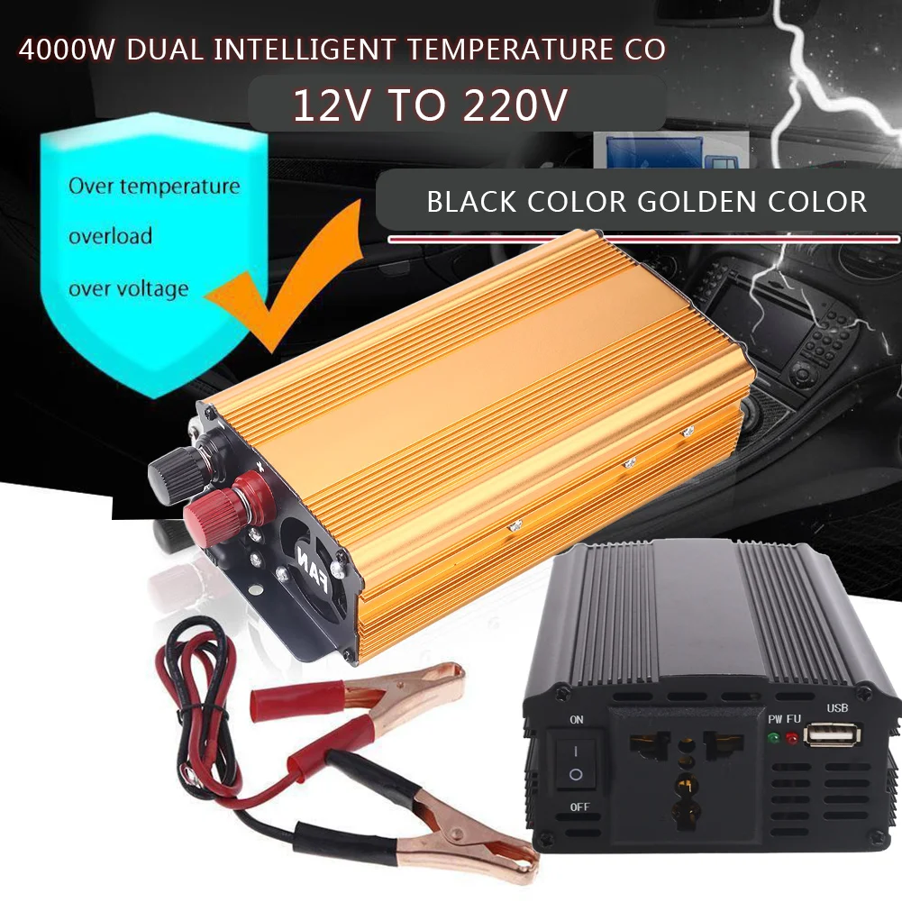

4000W Voltage Transformer Pure Sine Wave Power Inverter Converter DC12V To AC220V Low Noise Household Automobile USB Adapter