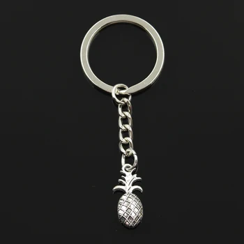 

Fashion 30mm Key Ring Metal Key Chain Keychain Jewelry Antique Bronze Silver Color Plated Double Sided Pineapple 23x10mm Pendant