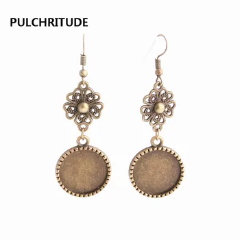 

PULCHRITUDE 12pcs/lot Metal Alloy Zinc Flower Connector Fit Round 18mm Cabochon Set Pendant Drop Earing Diy Jewelry Making C0793