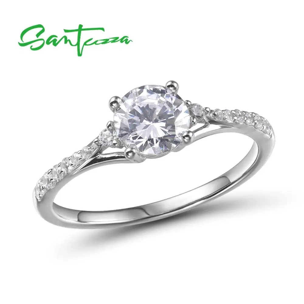 SANTUZZA, чистое 925 пробы Серебряное кольцо для женщин, сверкающий белый кубический цирконий, аксессуары для свадьбы, помолвки, хорошее ювелирное изделие