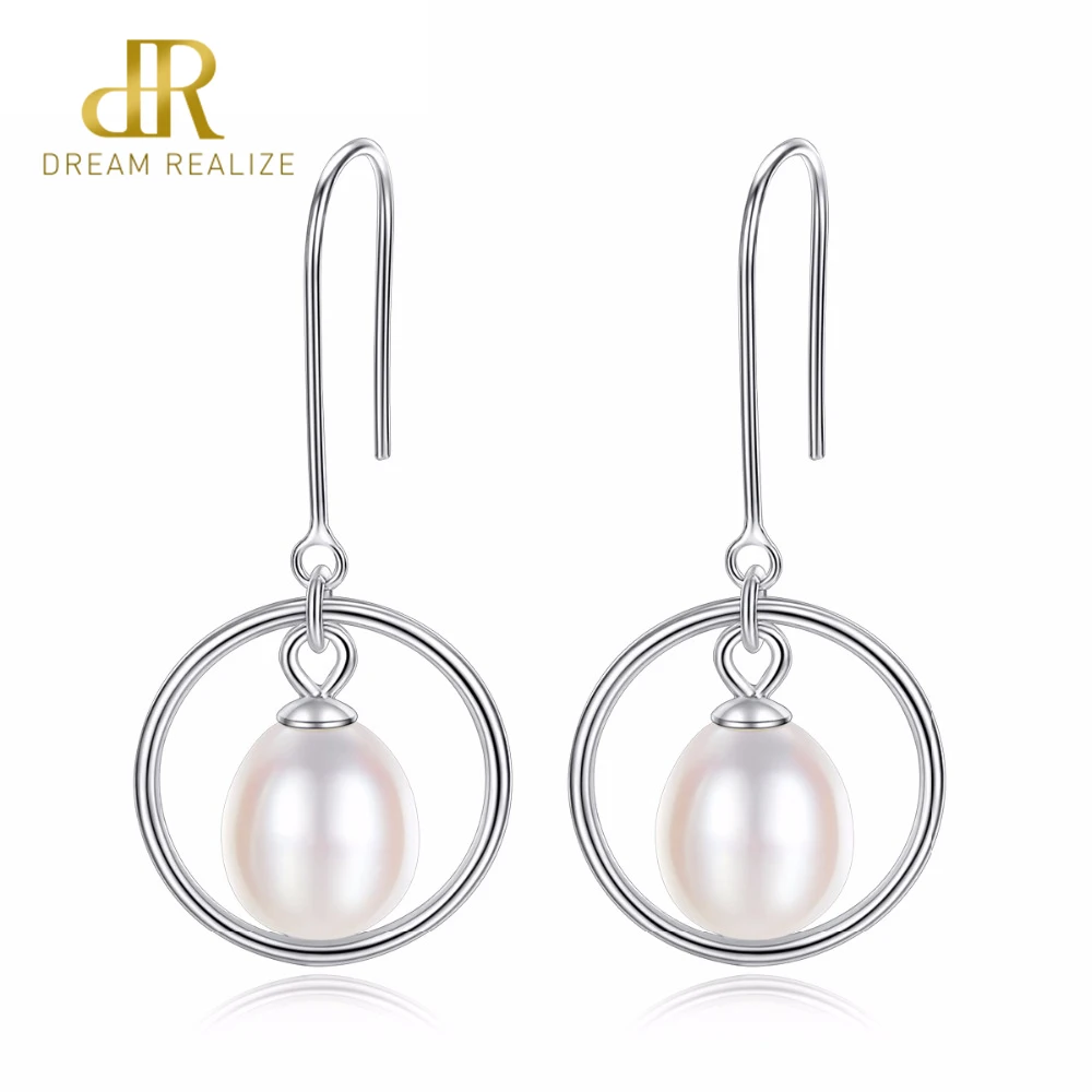 

DR Original 6-7mm Natural Pearl Drop Earrings For Women Real 925 Sterling Silver Minimalism Dangling Earring Fine Jewellery