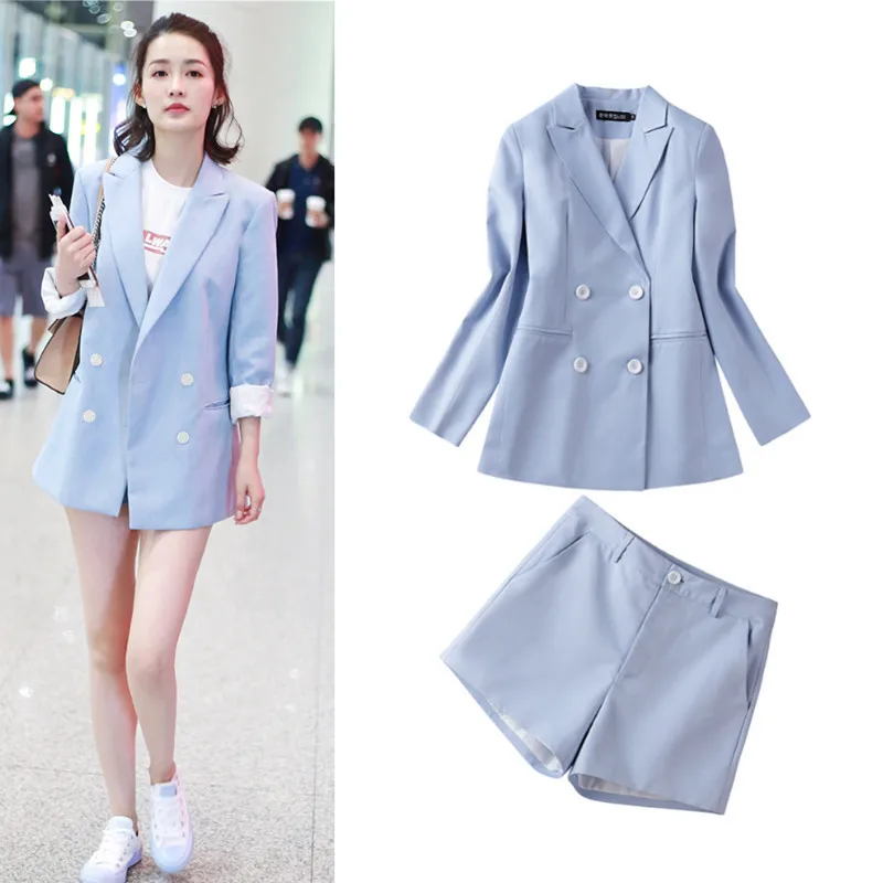 

Spring 2019 Star Suit with The Same Suit, Cotton and Hemp Suit Jacket Women Jackets and Coats Button Notched Double Breasted