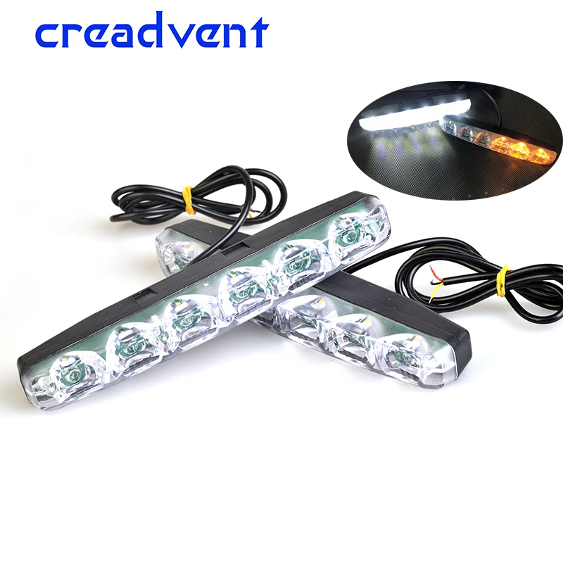 

2pcs Dual Color Led Car Daytime Running Lights Auto Drl External Fog Lamps Turn Signal Work Light Bright White 6000K Accessory