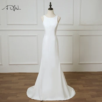 

ADLN Simple Jewel Sleeveless Mermaid Wedding Gowns 2019 Vestido de Novia Sweep Train Jersey Sexy Back Bridal Gown Customized