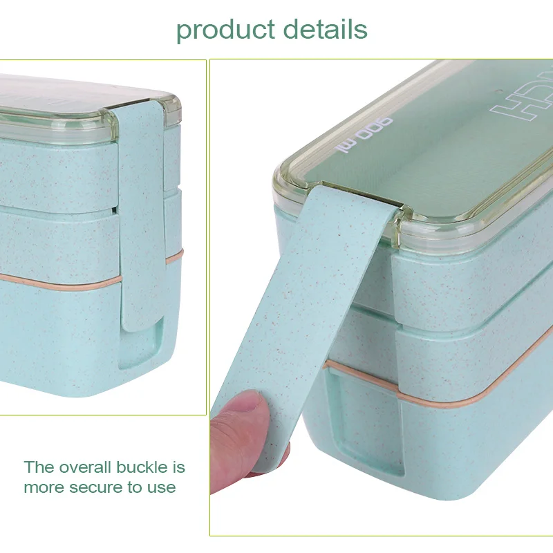 Anpro 3 слоя зеленая пшеничная соломенная коробка для обедов микроволновая печь столовая посуда дети взрослые контейнер для хранения еды Стекируемый Ланчбокс