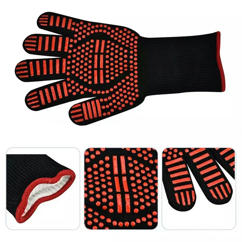 1 Pair Heat Resistant BBQ Gloves Kitchen Cooking Gloves Oven Mitts Insulated Oven Gloves for Baking Cooking Barbecue Grill Tools