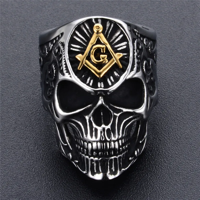 Modyle 2018 Men Punk Rock Stainless Steel Masonic skull rings Punk Man's High Quality Personality Ring
