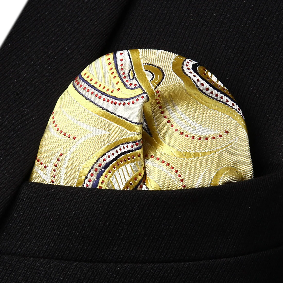 HP821D Gold Black Paisley Men Silk Party Handkerchief Pocket Square Hankyin Men's Ties