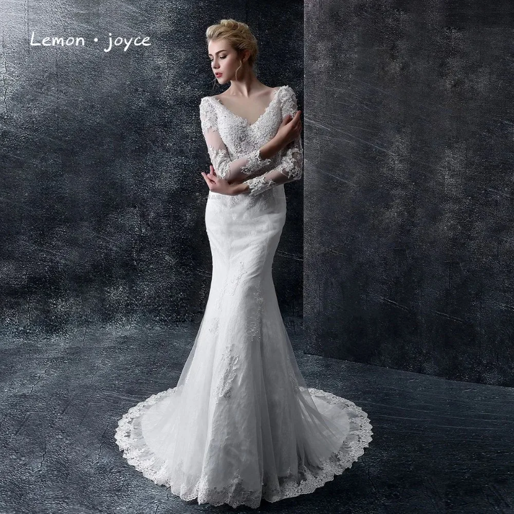 

Luxury Wedding Dresses 2019 New Elegant V-Neck Lace Sexy Backless Bride Married Vintage Long Sleeve Wedding Gowns