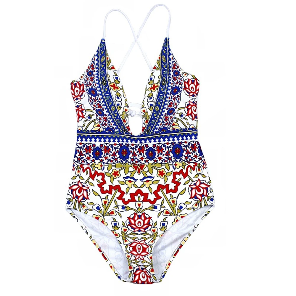 

Sexy Women Swimsuit Halter Print Swimsuit Padded Swimsuit Beach Wear