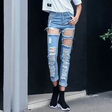 Летнее джинсовое женское джинсы с высокой талией винтажный европейский стиль с несколькими дырками и кисточками длинные джинсы высокого качества ковбойские джинсовые брюки