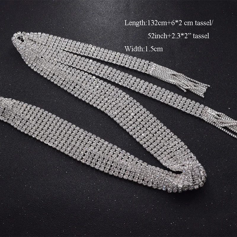 

1piece silver plating full rhinestones crystal wedding dress belt appliquess glass strass shiny DIY clear accessoires
