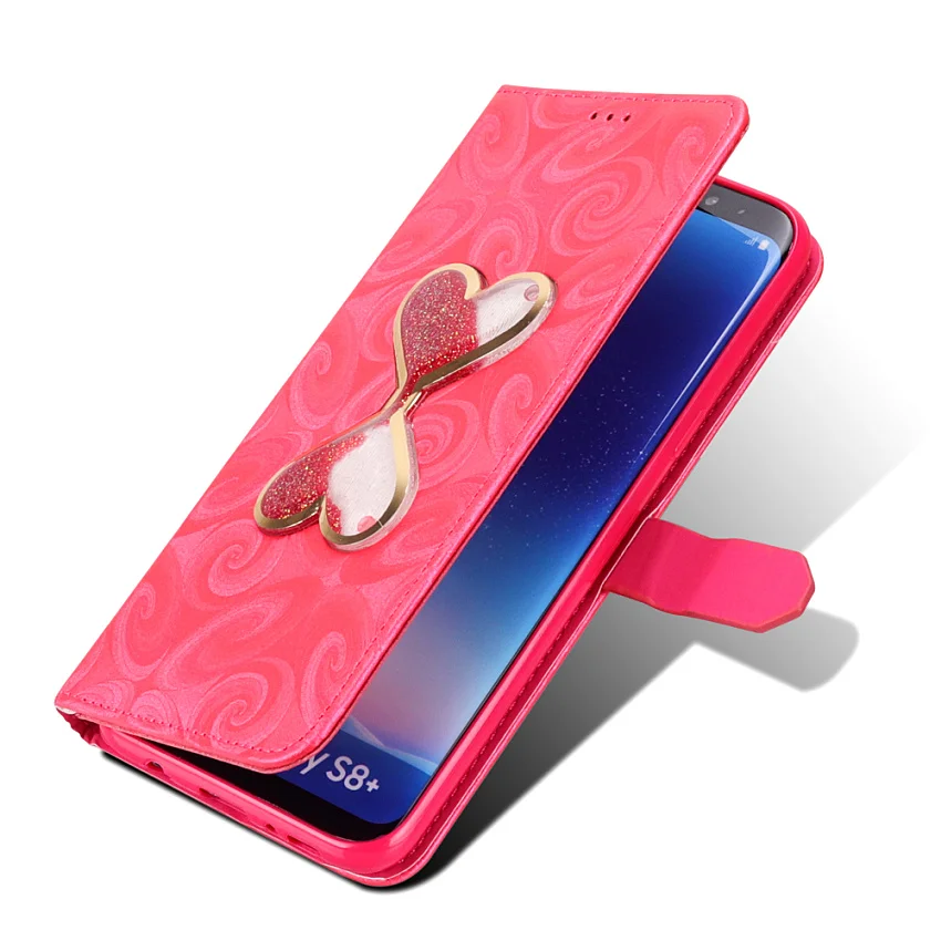 Hourglass Love Heart Quicksand Leather Wallet Case For Samsung Galaxy S8 S9 Plus S5 Mini S7 Edge Magnetic Flip 2 Card Slots Bag (15)