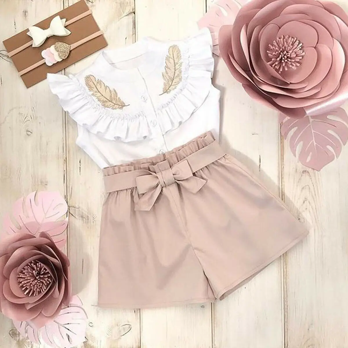 

Toddler/ Kid/ Baby Girl Summer Button Tops Shirt +Short Pants Outfit Set Clothes
