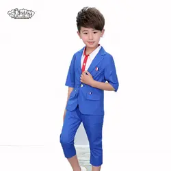 Летняя Детская официальная одежда Комплекты блейзер для мальчиков брюки 2 шт. костюмы детские комплекты Свадебная вечеринка костюм