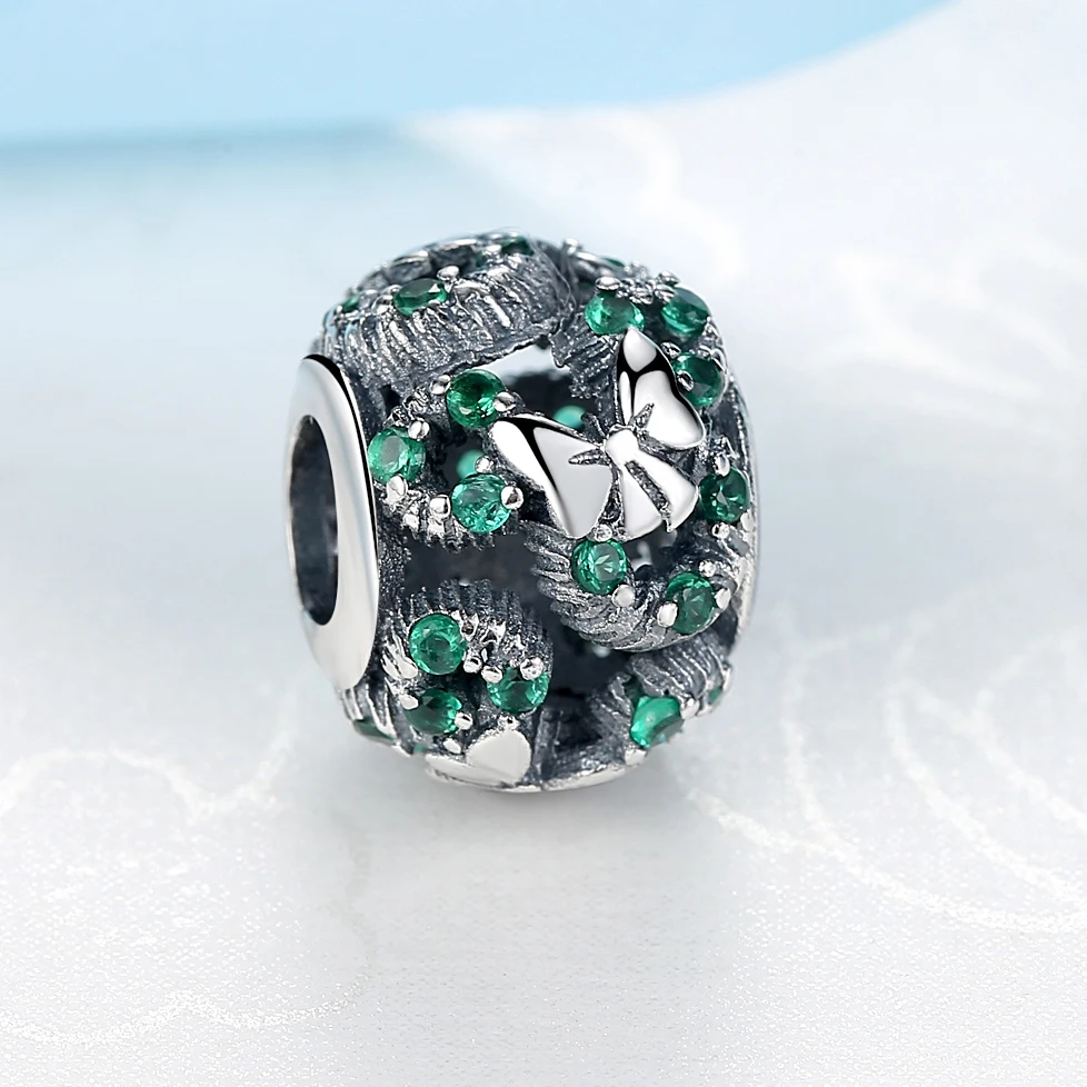 Бусина Шарм из серебра 925 пробы с прозрачным зелёным кристаллом|beads green|silver charms