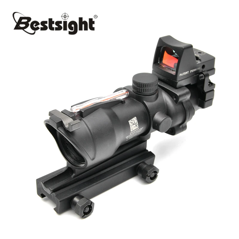 Tactical Trijicon ACOG 4X32 Red Dot Sight Scope Real Red Fiber Source Red Illuminated Rifle Scope w/ RMR for Airsoft Rifle Caza new 4x32 acog riflescope 20mm dovetail reflex optics scope tactical sight rifle w tri illuminated chevron recticle fiber source