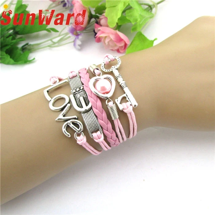 

OTOKY Hot Sale 2018 1pc Fashion Infinity Heart Pearl Love Key Leather Alloy Charm Bracelet Pink Drop Shipping Mar5
