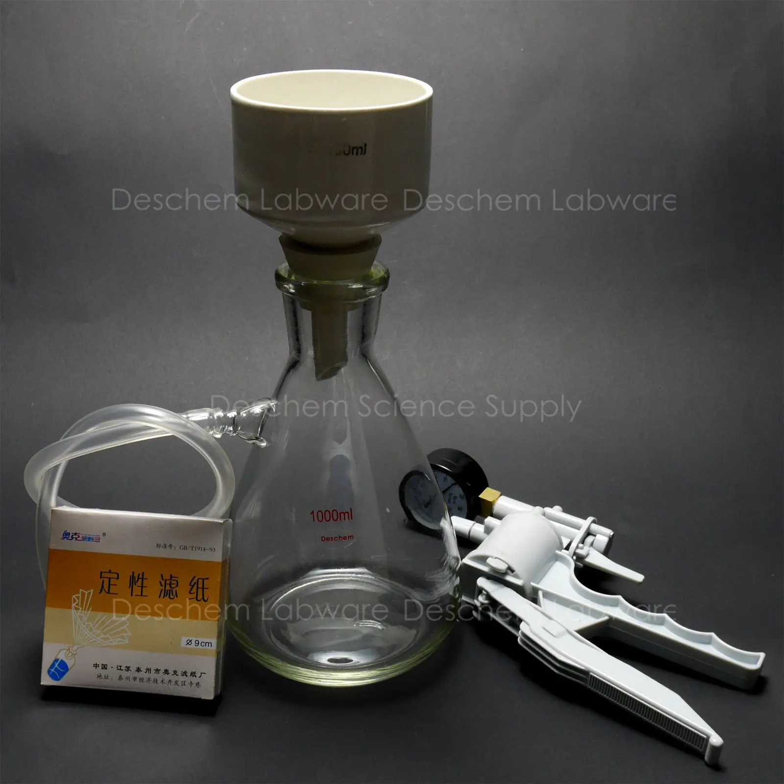 

1000ml,Filtration Buchner Funnel Kit,Suction Flask,Handle Vacuum Pump,Filter Pap