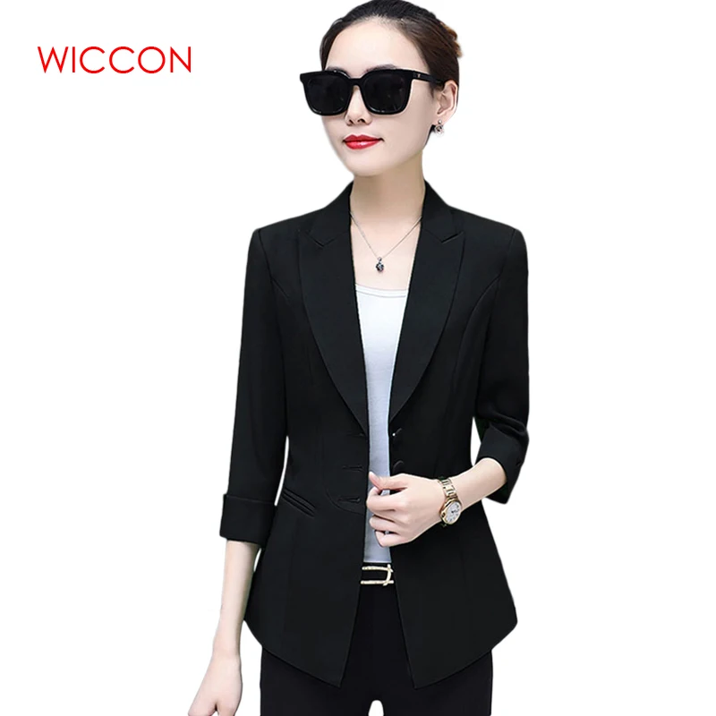 Autumn Korean Suit Women Fashion Casual Sinle Breasted Solid Three QuarterSleeve Top Elegant Blazers OL Workwear Office Clothes Blazer