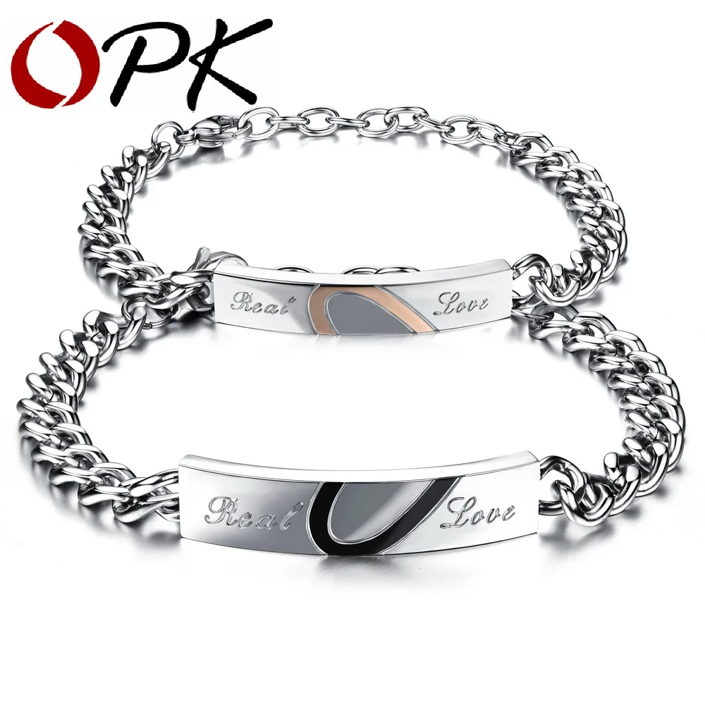

OPK Half Heart Puzzle Couple Bracelets Romantic Full Stainless Steel Link Chain Men Women Jewelry 1 PCS Price GS772