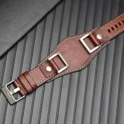 Vintage Style Genuine Leather 24mm Men's Watchband - High Quality Retro Brown/Black Bracelet - 24mm (Brown - silver buckle)