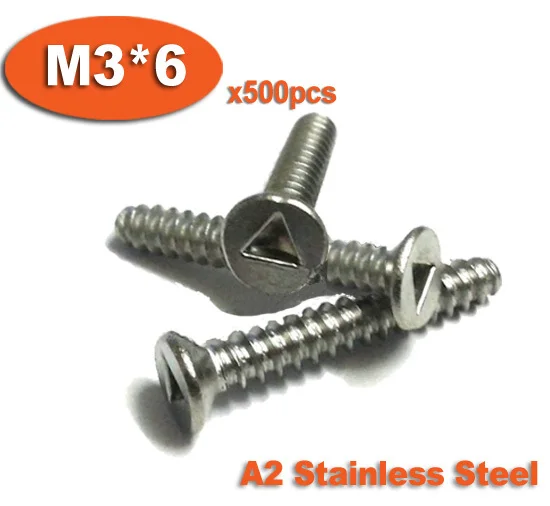 500pcs DIN7991 M3 x 6 A2 Stainless Steel Triangle Slot