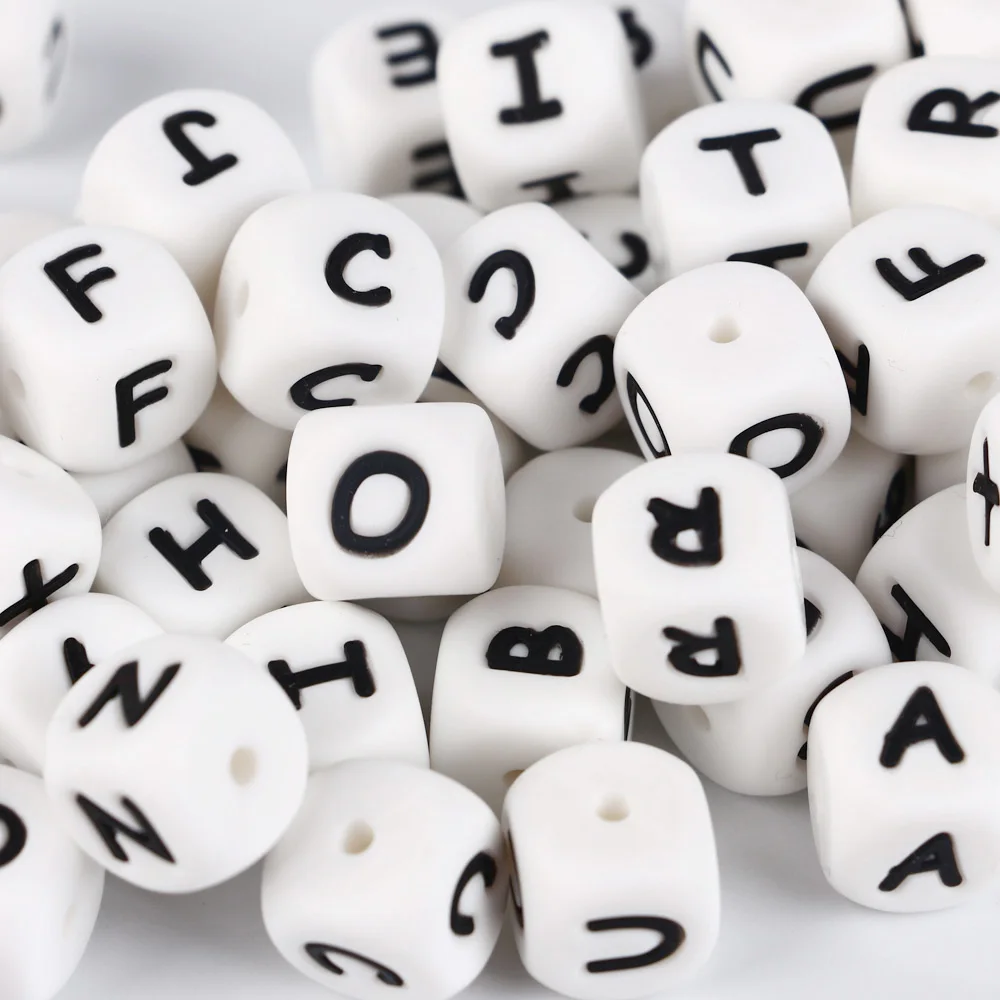 * 50Pcs Letras Teether Bead BPA Free 12mm Silicone Letter Beads For Jewelry Making Baby Teether Necklace Pacifier Chain