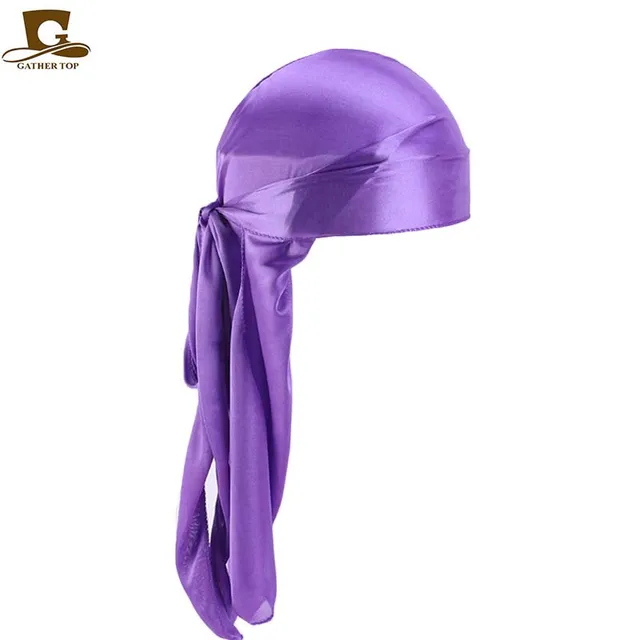 Men's Silky Durags Bandanas Turban hat Wigs Doo Men Satin Durag Biker Headwear Headband Hair Accessories Extra Long Tail Du-Rag Adult Light Purple