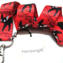 Hensongift черный значок с изображением кота шнурок для ключей ID Держатели животных мобильный телефон шеи ремни