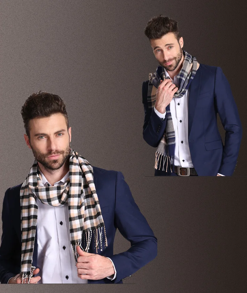 2021 New Europe Fashion Shawl Scarves Men Winter Warm Tartan Designer Scarf Business Sjaal Plaid Cotton Wraps Bufanda Foulard