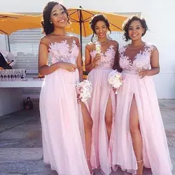 С открытыми плечами розовые платья невесты со складками шифон длинный Выпускной вечерние платья Vestido De Dama De Honra Свадебные праздничные