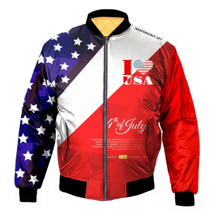 

New Arrival American flag Winter Jacket Hoodie Full Printing Bomber Jacket Streetwear Flight Ma-1 Jacket Dropshopping