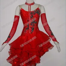 Танцевальный зал состязание танцевальное платье, латинское представление платье с блестками кисточкой ча Румба танцевальное платье мини платье L-0002