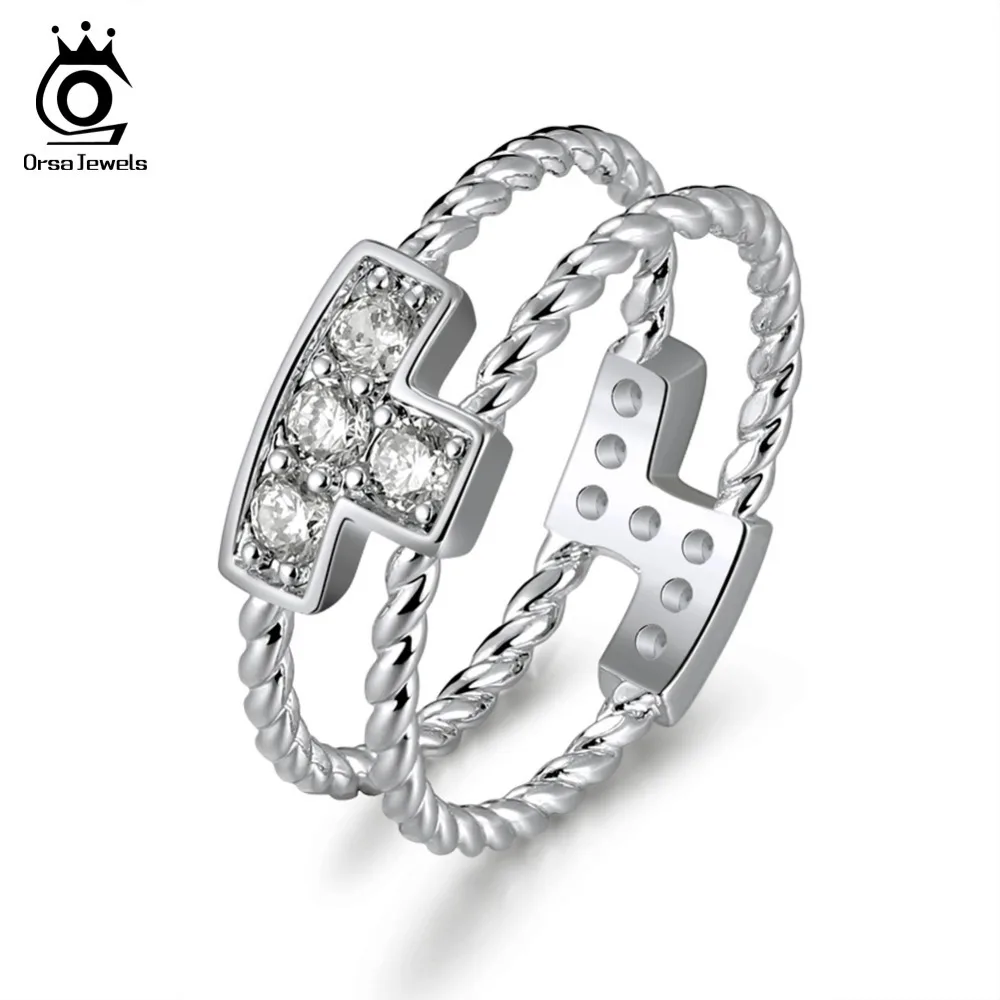 ORSA JEWELS Original Design Tetris Pattern Ring for Women Men Vintage Ring Birthday Gift for Girls Valentine Day Jewellry OR174