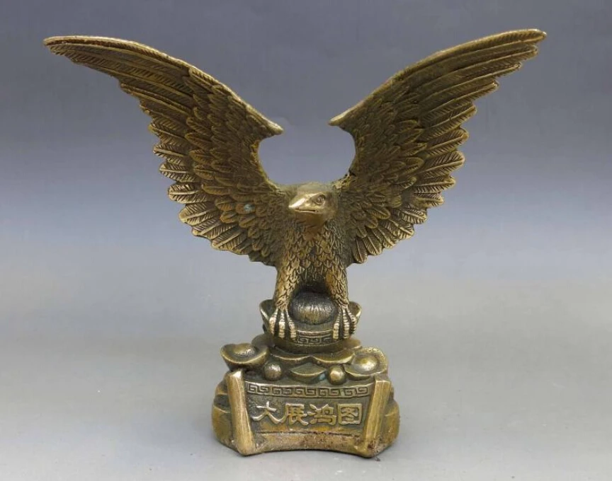 

R0722 Details about 6" China Feng Shui Brass copper Realize one's ambition eagle Sculpture Statue B0403