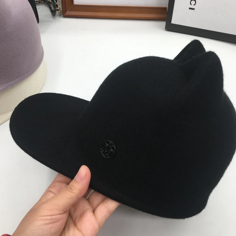 

New wool's hat mixed ash black baseball cap stitching mickey ears equestrian hat