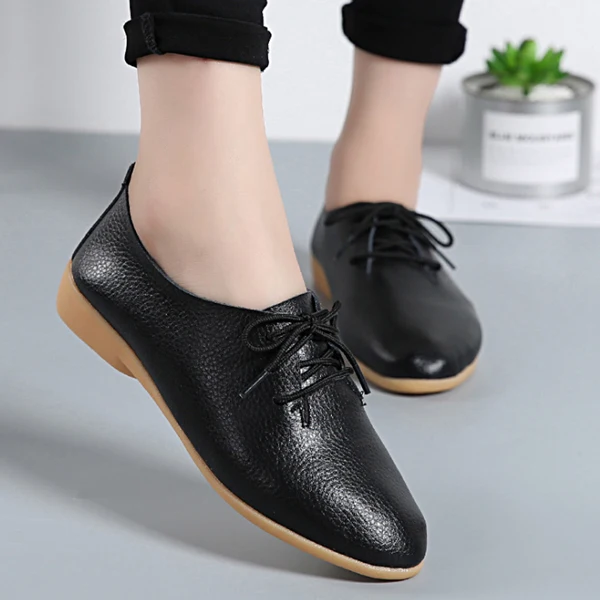 Весенние туфли-оксфорды; модная женская обувь на плоской подошве; повседневные Мокасины на шнуровке; лоферы; женская обувь; zapatos mujer; большие размеры - Цвет: Black