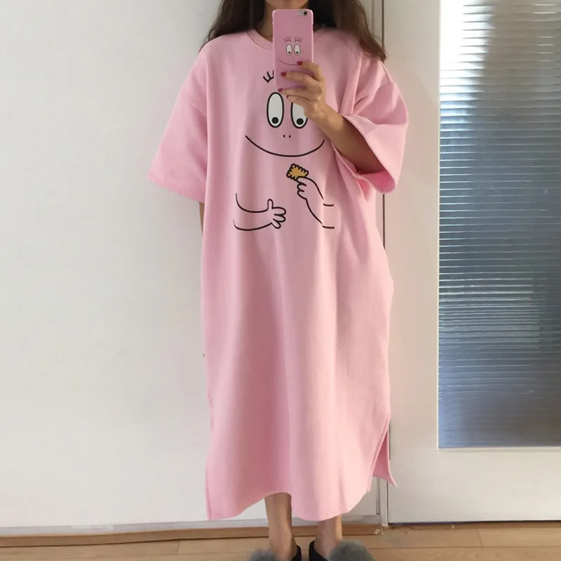 Summer Elegant New Fashion Design Novel Cartoon Print Pink Sleep shirts Sweet Cute Loose Casual Short-sleeved Nightdress - Цвет: 1