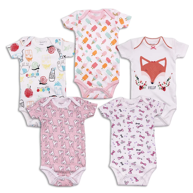 

5 pcs/lot Newborn Baby girls Clothing Cotton summer Short Sleeve Infant Jumpsuit Cartoon Baby girl Clothes Baby Bodysuit