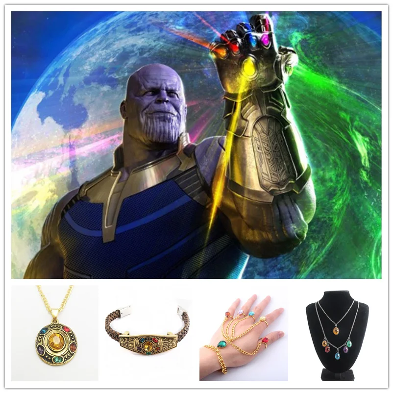 

2019 Avengers Endgame Thanos Infinity Stones Handchain Bracelet Ring Women Pendant Necklace Cosplay Jewelry