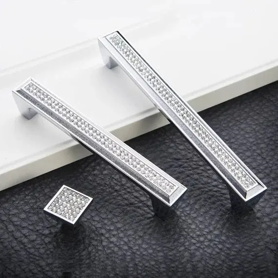 5'' 6.3'' 7.55'' Silver Gold Dresser Pull Glass Rhinestone Crystal Drawer Pulls Handle Knob Kitchen Cabinet Door Handles Knobs