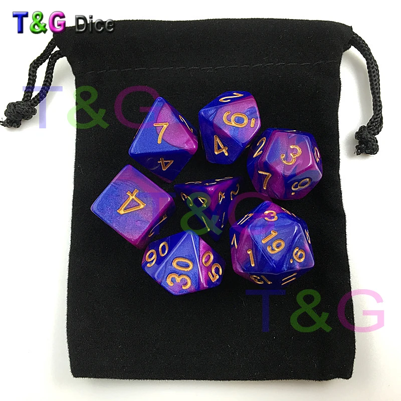 

7pcs Mix color Magic Purple and Blue Dice Set with Nebula effect rpg game Digital brinquedos juguetes dungeons dragons