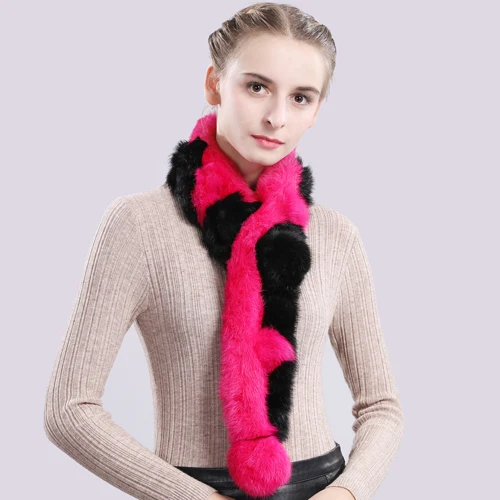 Горячая Распродажа, зимний теплый мягкий шарф из натурального кроличьего меха, Женский вязаный шарф из натурального кроличьего меха - Цвет: rose black