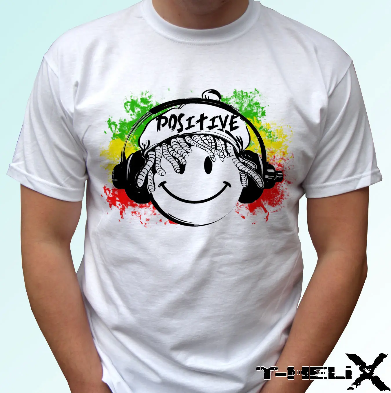 Positif Putih T Shirt TOP Perdamaian Rasta Reggae Pria Wanita Anak