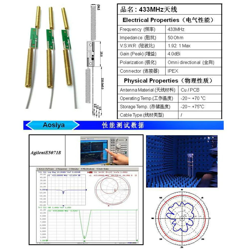 10 шт. 433 МГц Антенна 4dbi Pcb пружинный антенный сигнал Охотник с сварочной точкой 20 см RF 1,13 Кабель