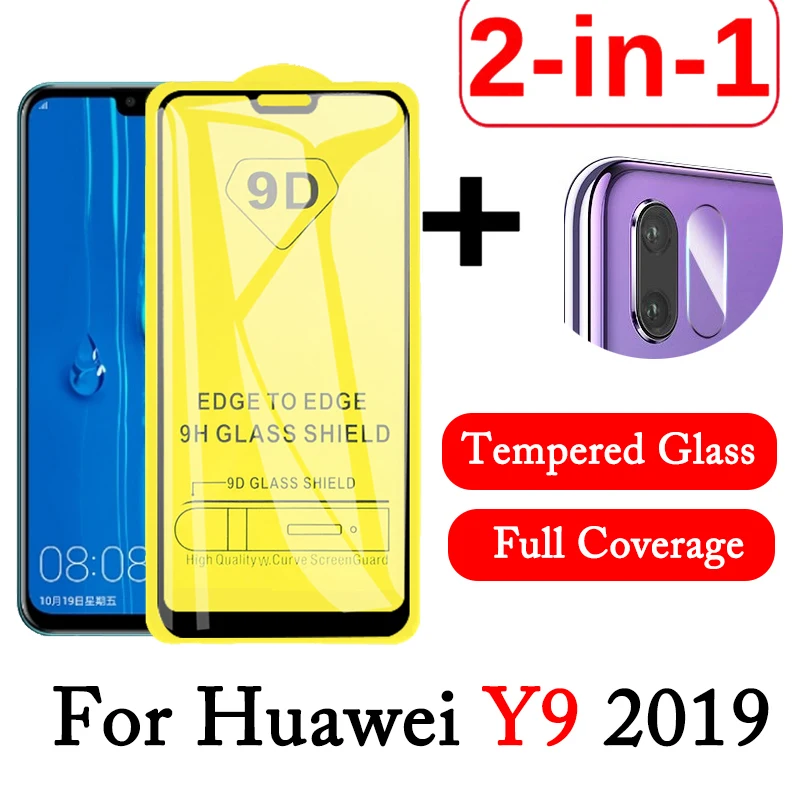 Защитное стекло 2-в-1 9D для Huawei Y9 2019 закаленное пленка объектива камеры экрана huwai Y